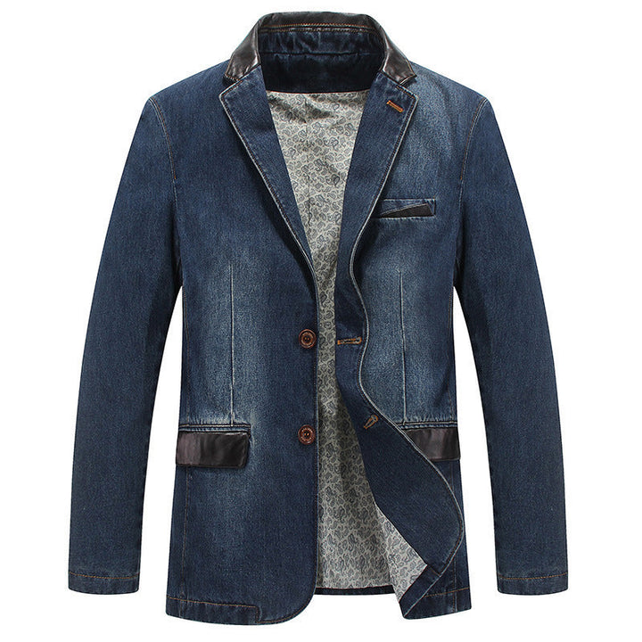 Herr Elegant Denim Kavaj Stil Jacka med Konstläder Trim och Paisley Foder
