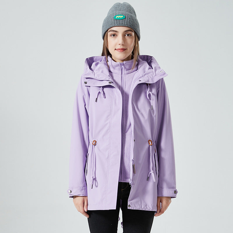 Dam vattenavvisande figurnära Parka jacka med huva och dragsko