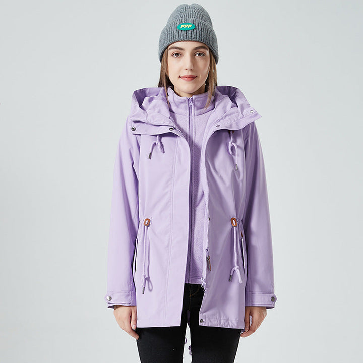 Dam vattenavvisande figurnära Parka jacka med huva och dragsko