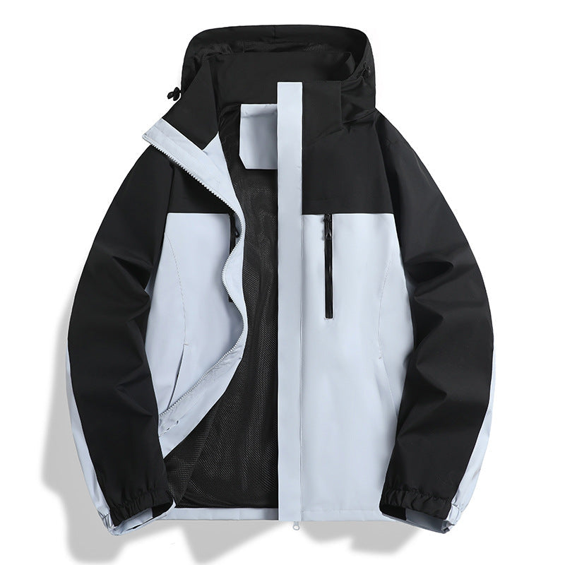 Herr vatten- och vindtät softshell utomhusjacka med huva, ventilerande meshfoder och bröst dragkedja