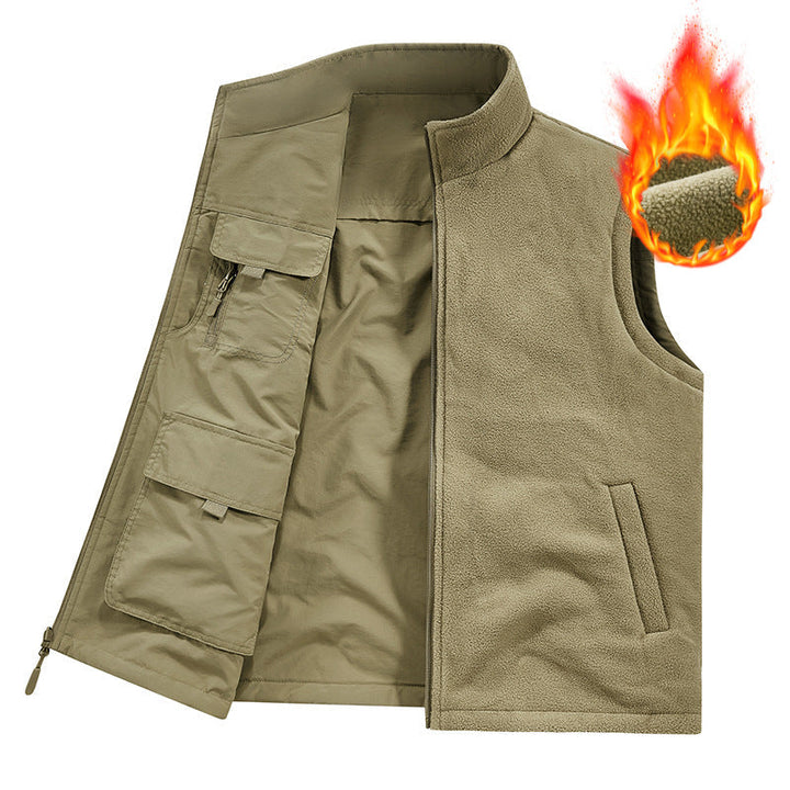 Herr Thermo-Utility Väst med Fleecefoder, Vindskyddande Skal och Multifunction Fickor
