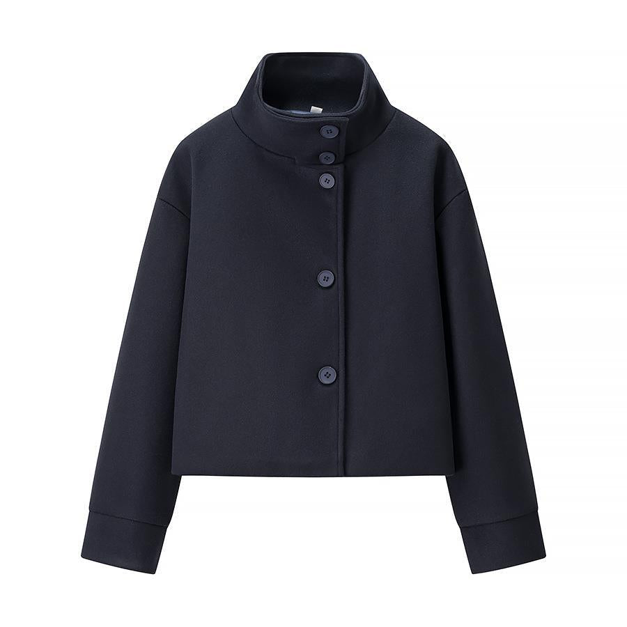 | Dam elegant kort jacka med ståkrage och stilren knapp detaljer