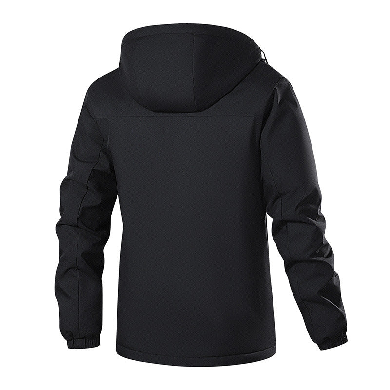 Herr Andningsbar Softshell Regn Jacka med Huva, Reflekterande Detaljer och Dold Dragkedja