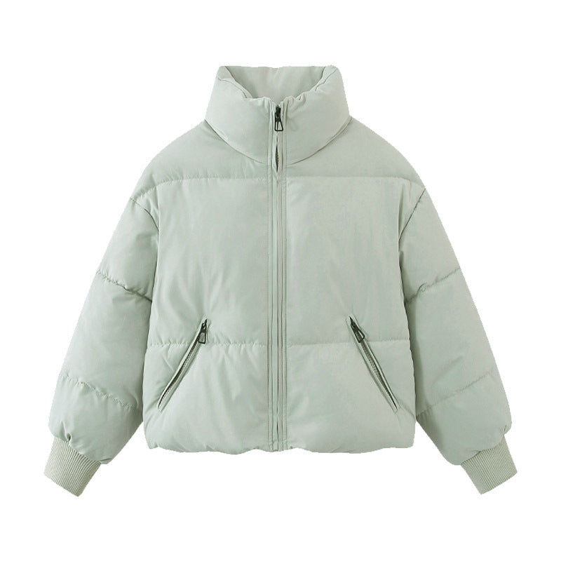 Dam kort kviltad Puffer med hög Standing krage och Ribbed muddar
