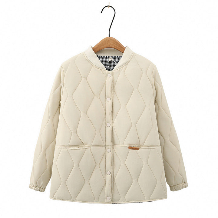 Dam lätt vadderad quiltad jacka i college stil med diamond stitching och rutig foder