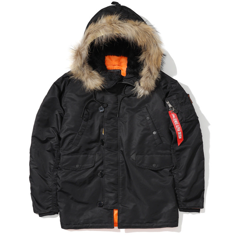 Herr Kraftig Termisk Parka i Expedition Stil med Faux Fur Huva och Multi-Pockets