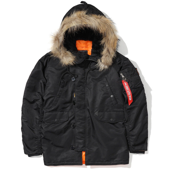 Herr Kraftig Termisk Parka i Expedition Stil med Faux Fur Huva och Multi-Pockets