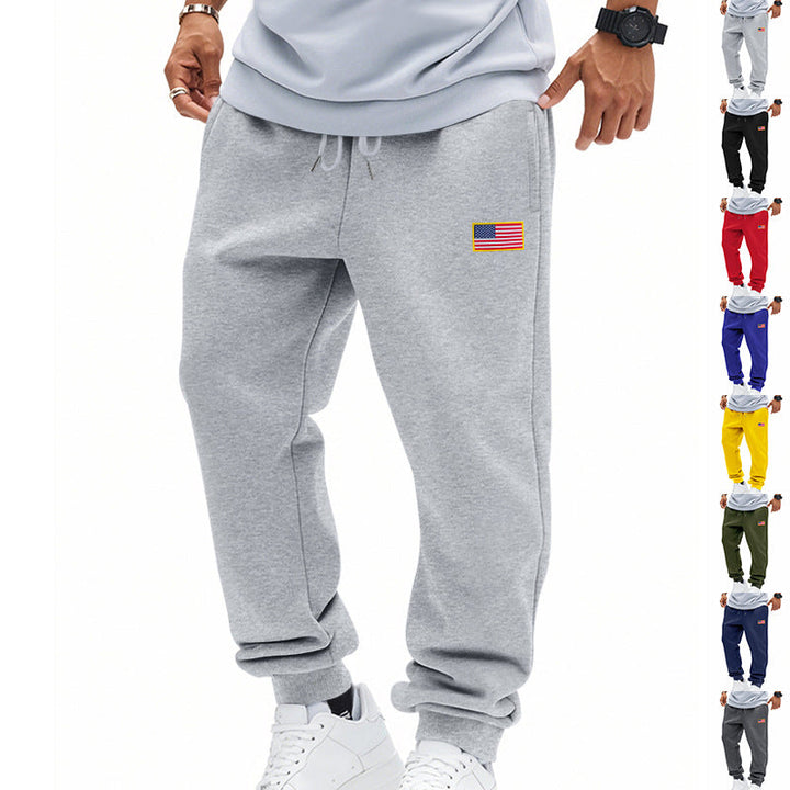 Herr Smal-Passform Mjukisbyxor med Tapered Leg, Elastic Dragsko Waistband, och Discreet Flag Application