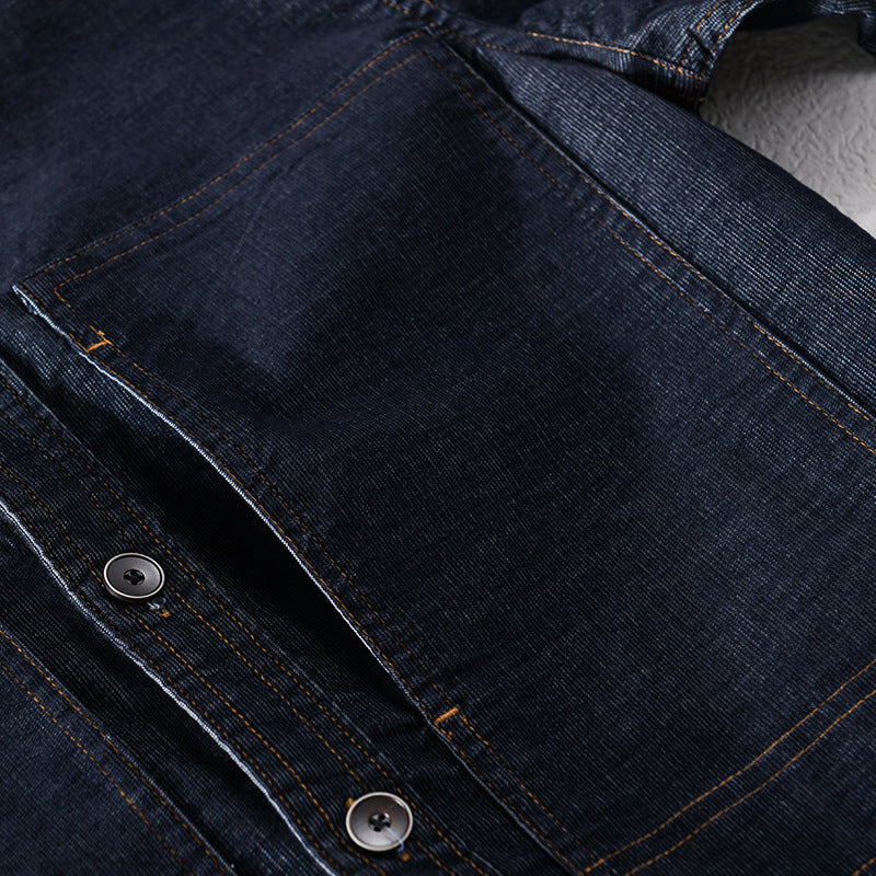 Herr Strukturerad Denim Twill Överskjortejacka med Large Utanpåfickor