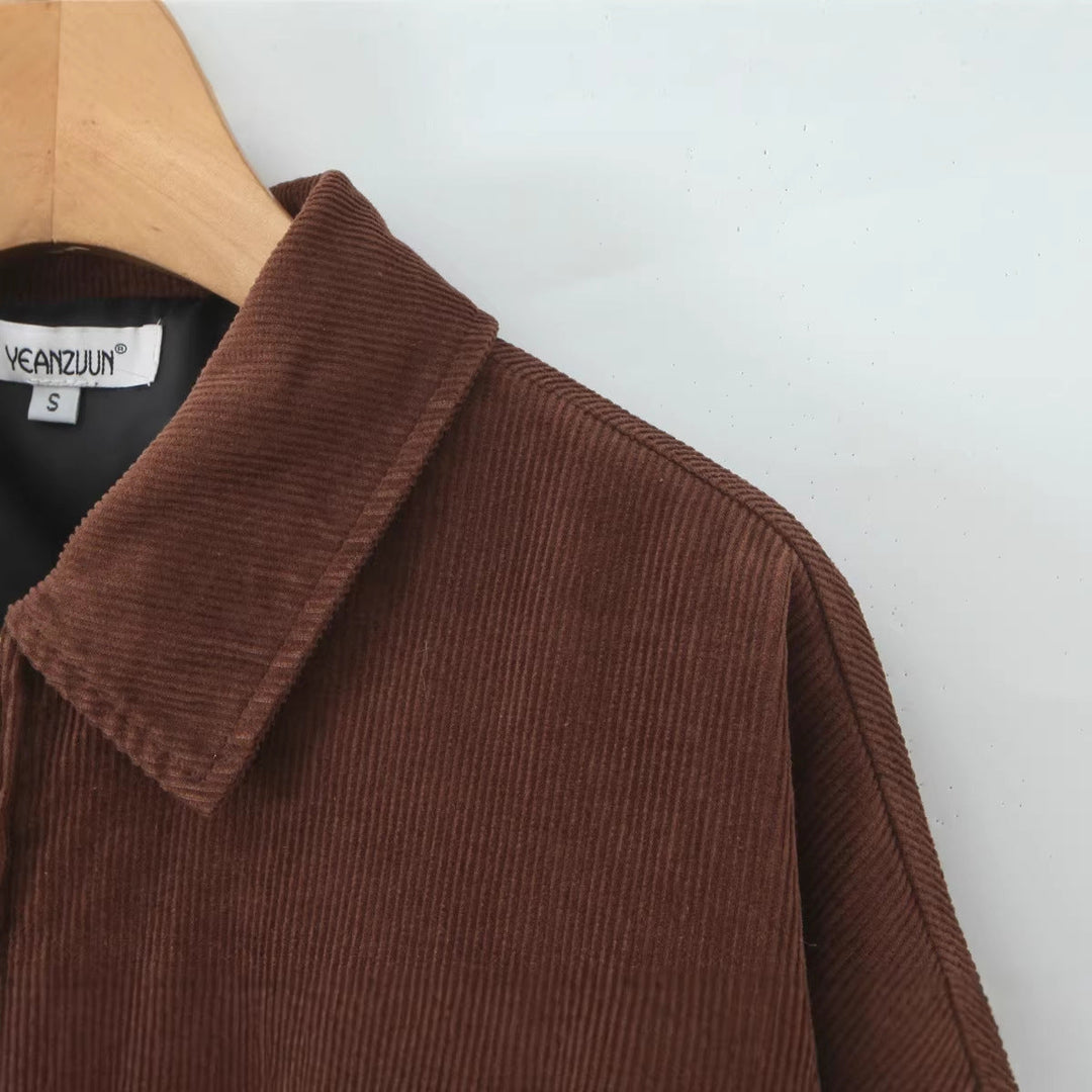 Dam Kort Skärning Cord Blouson Jacka med Dragkedja