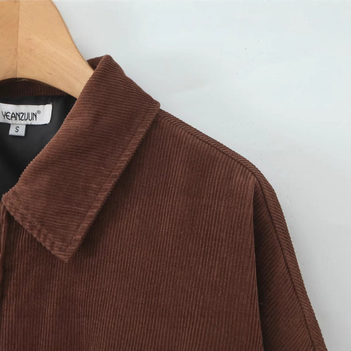Dam Kort Skärning Cord Blouson Jacka med Dragkedja