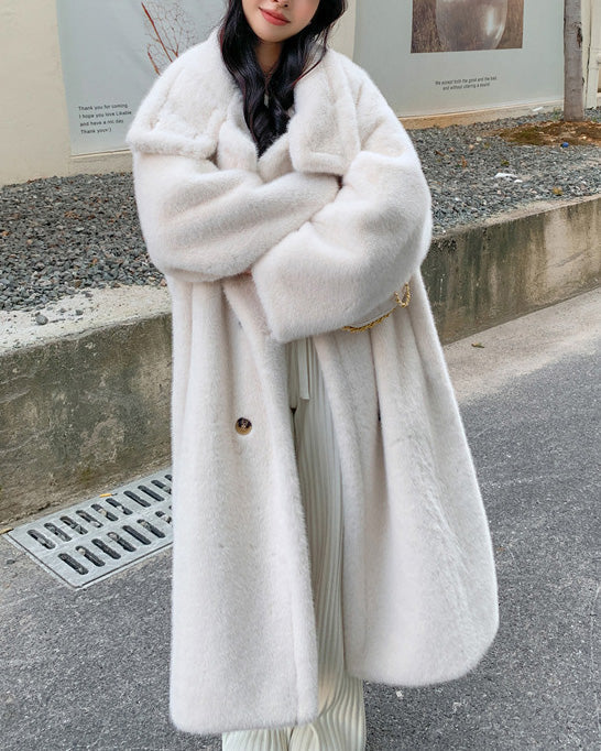 | Krage Double Breasted Fusk Mink Päls lång kappa