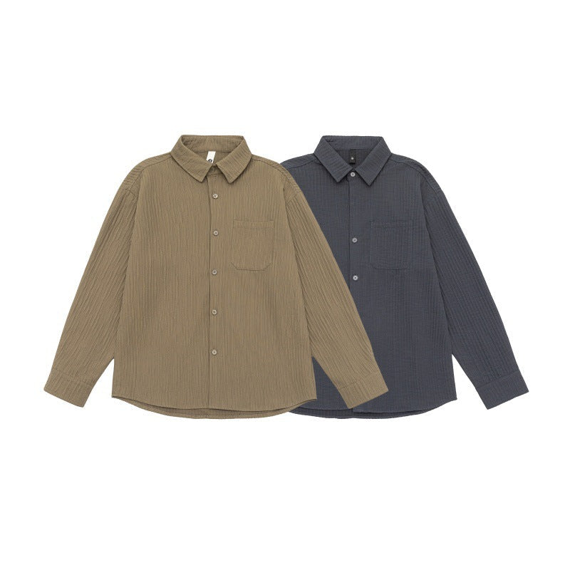 Unisex Textured Oversized Skjorta Jacka med Waffle Structure och Bröstficka