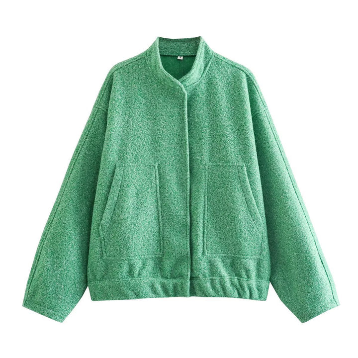 Dam 70+ Oversize Teddy-Fleecejacka med Stå Krage och Patch Fickor