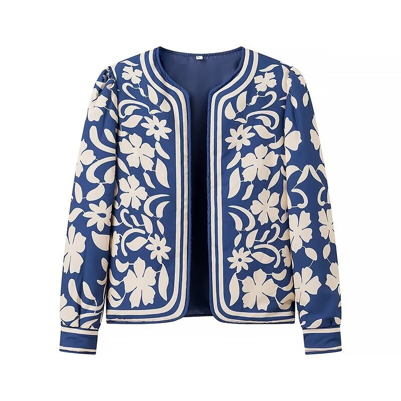 Dam Open blazer jacka med blommig Allover tryck, Round Neckline och Feminine passform