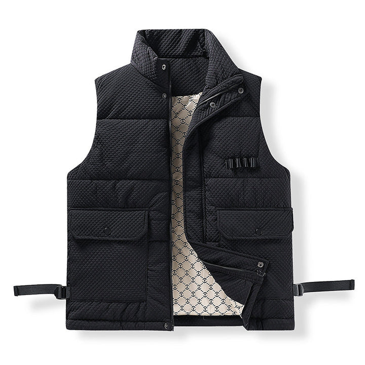 Herr funktion quiltad väst med värmande foder, front fickor och justerbar sida straps