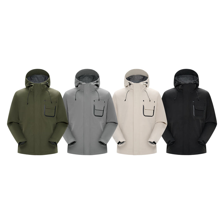 Herr Teknisk Funktionell Jacka med Huva, Vattenavvisande Softshell och Bröst Lock Ficka