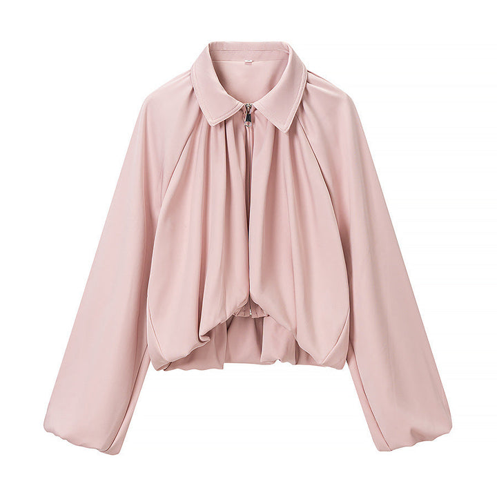 Dam kort cape med voluminous ärmar, dragkedja och gathered fåll