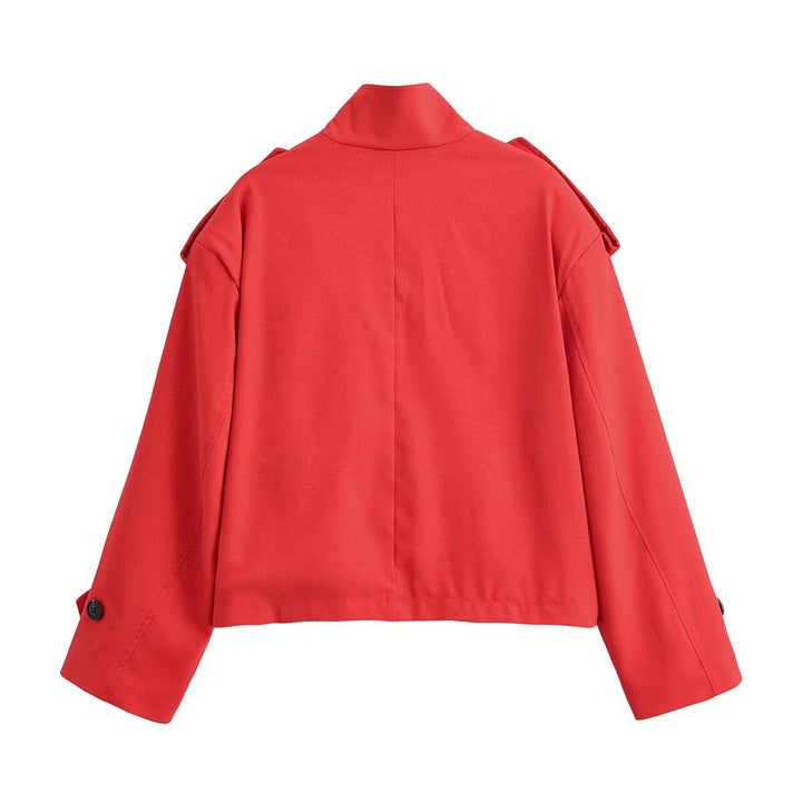 Dam Boxy-kort jacka med Stand krage Shoulder Patches och Flap fickor