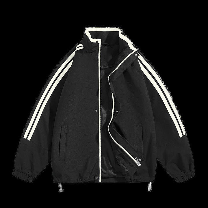Unisex oversized retro athletic shell jacka med stand krage och dual ärm stripes