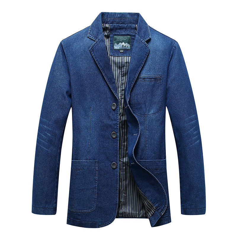 Herr denim blazer i en lös passform med slagkrage och utanpåfickor