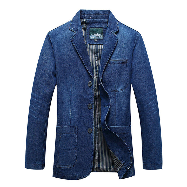 Herr denim blazer i en lös passform med slagkrage och utanpåfickor