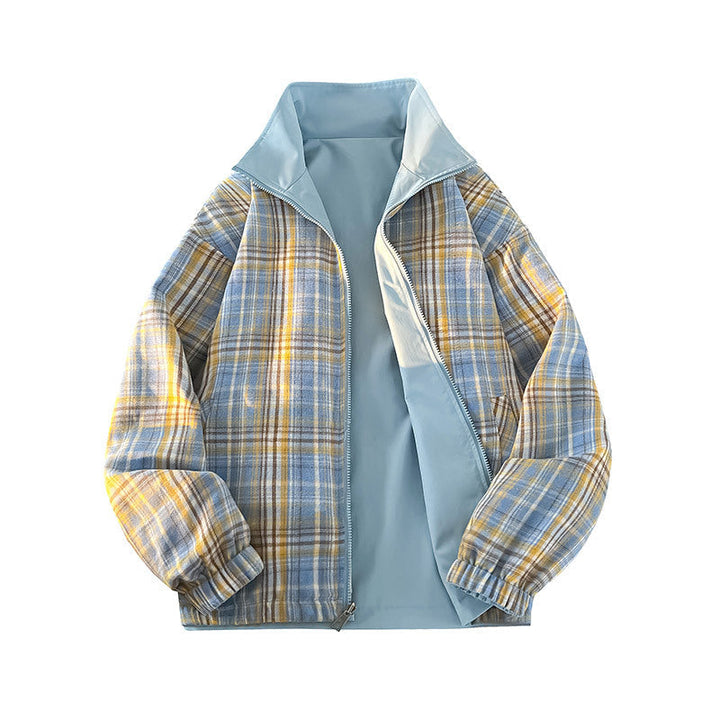 Unisex Reversible Utility jacka med checked foder, ståkrage och elastic muddar