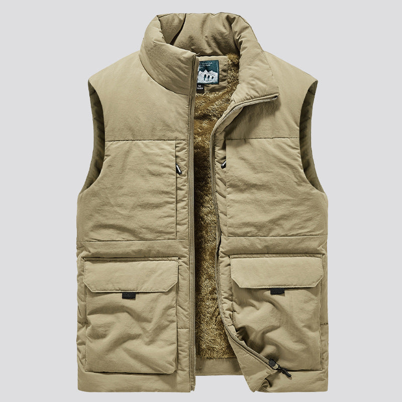 Herr Vadderad Sleeveless Utility Quiltad Väst med Teddyfoder och Large Lock Fickor