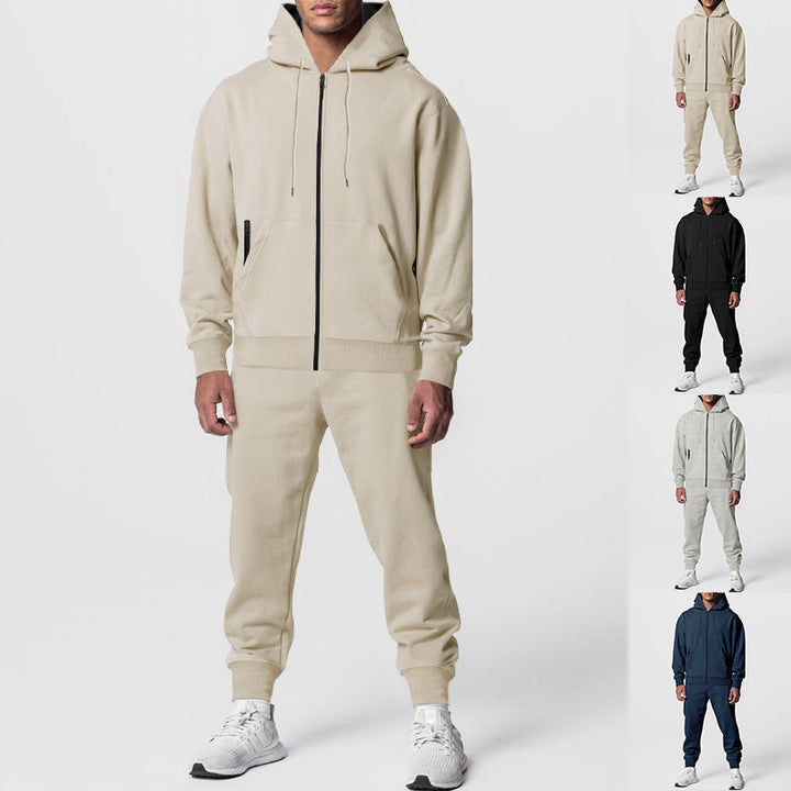Herr Urban Dragkedja Luvtröja med Känguruficka och Tapered Joggingbyxor Set
