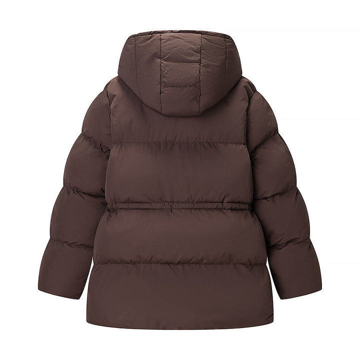 Dam längre vadderad parka med huva, dragsko midja och oversize silhuett