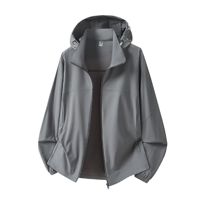 Herr lätt med huva regnjacka med ventilerande softshell Material och elastiska muddar