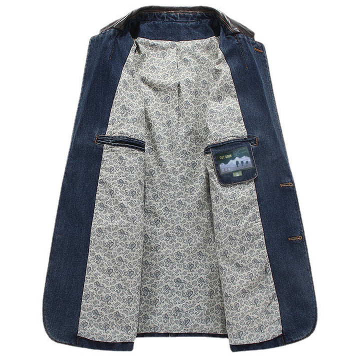 Herr Elegant Denim Kavaj Stil Jacka med Konstläder Trim och Paisley Foder