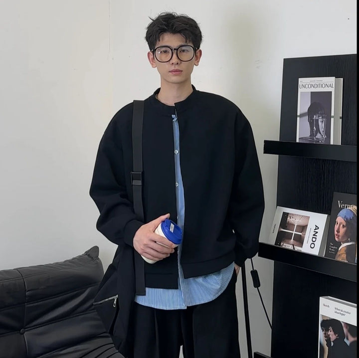 Herr College-Tröja i Layered Look med Concealed Knapplist och Round Neckline