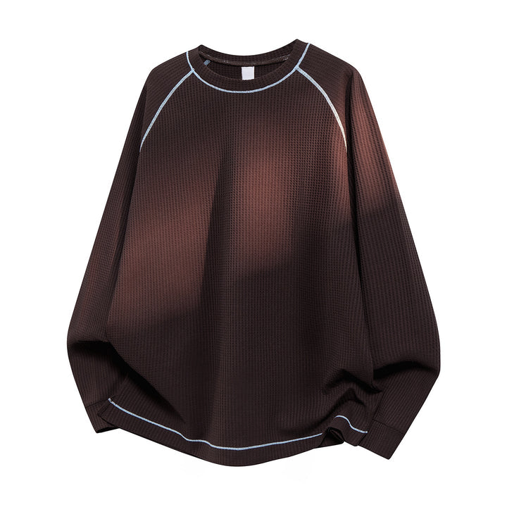 Herr Oversized Waffle Stickad College-Tröja med Round Neck, Raglanärmar och Contrast Sömmar