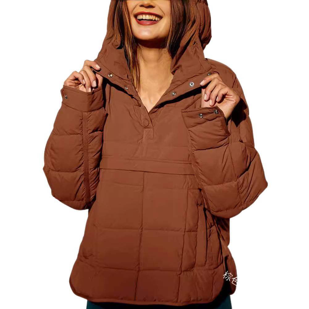 Dam Quiltad Fodrad Pull-Over Anorak med Huva