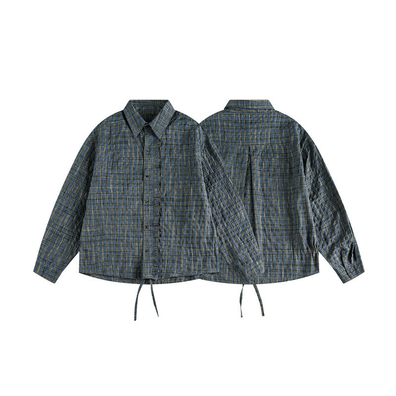 Unisex Rutig Overshirt med Fåll med Dragsko och Concealed Knapplist