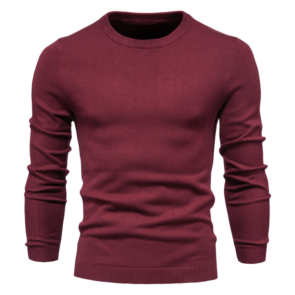 Herr Nano Minimalistisk Round Neck Fin Stickad med Flat Axel Seam och Ribbstickade Muddar