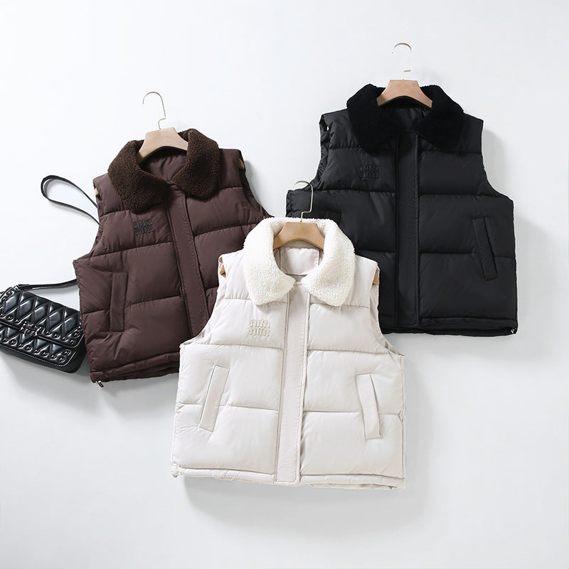 Dam non-quiltad sleeveless väst med Sherpa sjalkrage och thermal insulation