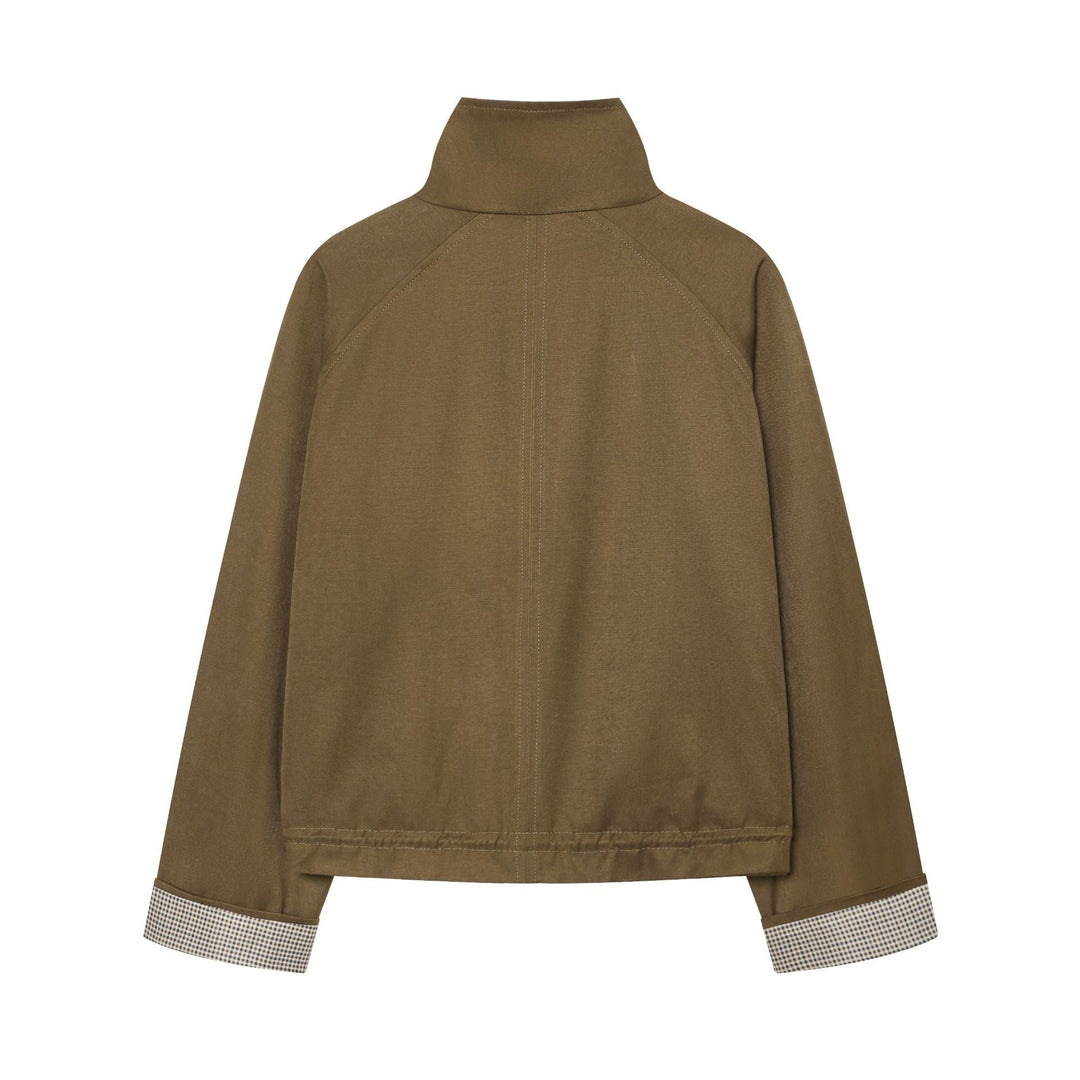 Dam Kort Fältjacka i Utility Look med Hög Stå Krage och Drawstring