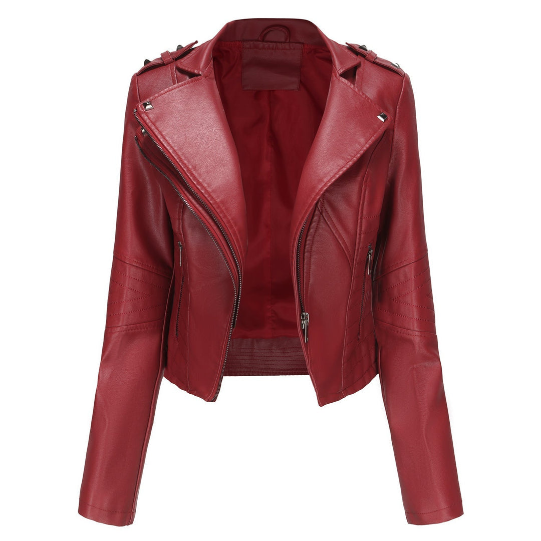 Dam Stilren Biker Jacka med Asymmetrical Dragkedja och Detail Sömmar