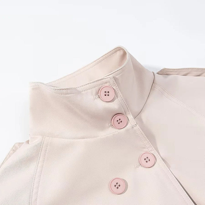Dam kort trench-stil jacka med ståkrage double-breasted och knytband