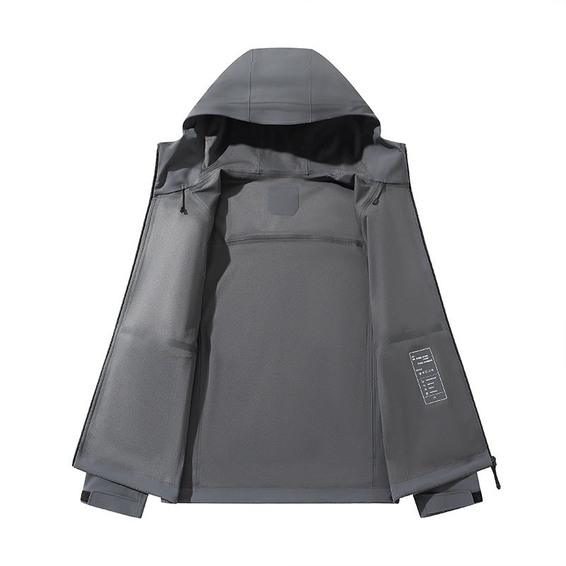 Herr Vattenavvisande Softshell Frilufts Jacka med Huva, Welded Sömmar &amp; Minimalistisk Dragkedja