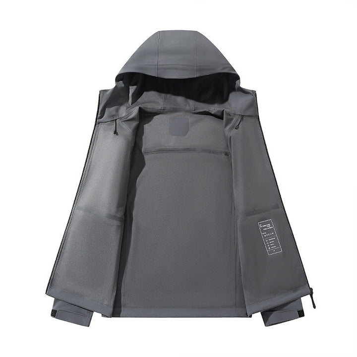 Herr Vattenavvisande Softshell Frilufts Jacka med Huva, Welded Sömmar &amp; Minimalistisk Dragkedja