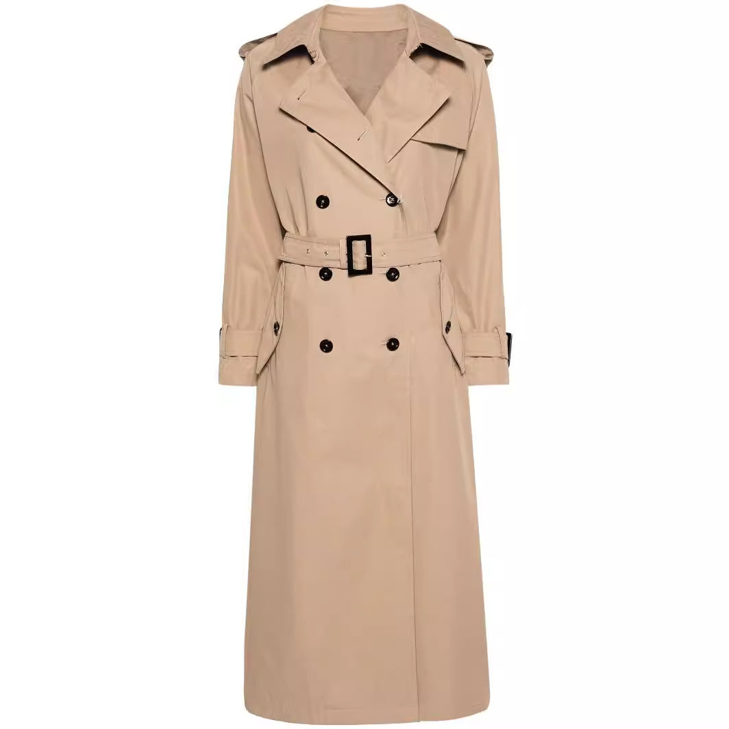 Dam trenchcoat in maxi length med double-breasted knappslå och midjebälte