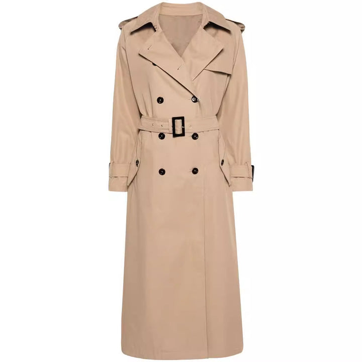 Dam trenchcoat in maxi length med double-breasted knappslå och midjebälte