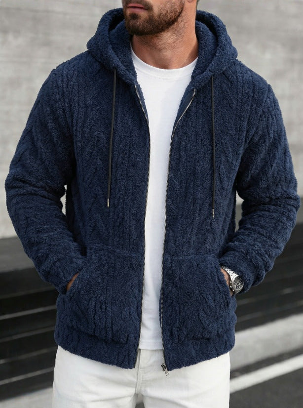 Herr Cuddly Luvtröja Jacka Gjord av Teddy Fleece med Hel Dragkedja och Kangaroo Fickor
