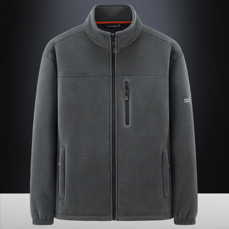 Herr fleece jacka med vindresistent microfleece, welded bröst dragkedja ficka, och elastiska muddar