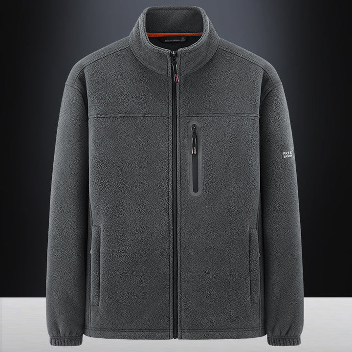 Herr fleece jacka med vindresistent microfleece, welded bröst dragkedja ficka, och elastiska muddar