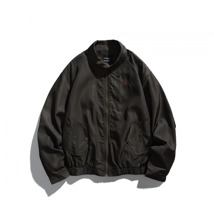 Herr short-cut vattenavvisande Harrington bomberjacka med rutig micro-weave, buttoned fickor med lock, och elastisk fåll