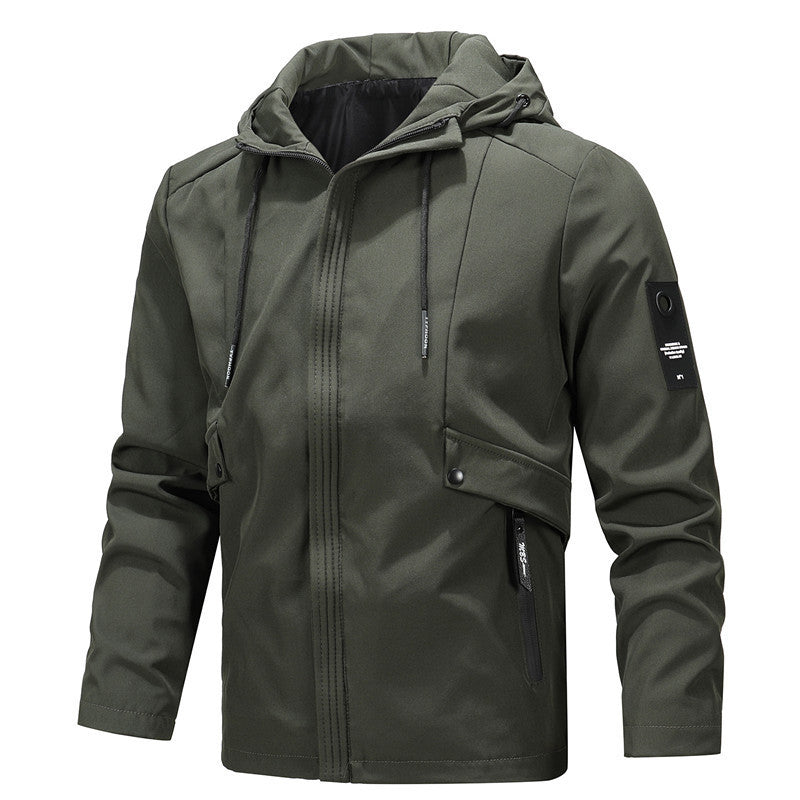 Herr Urban Minimalistisk Softshell Jacka med Huva med Concealed Dragkedja Fram